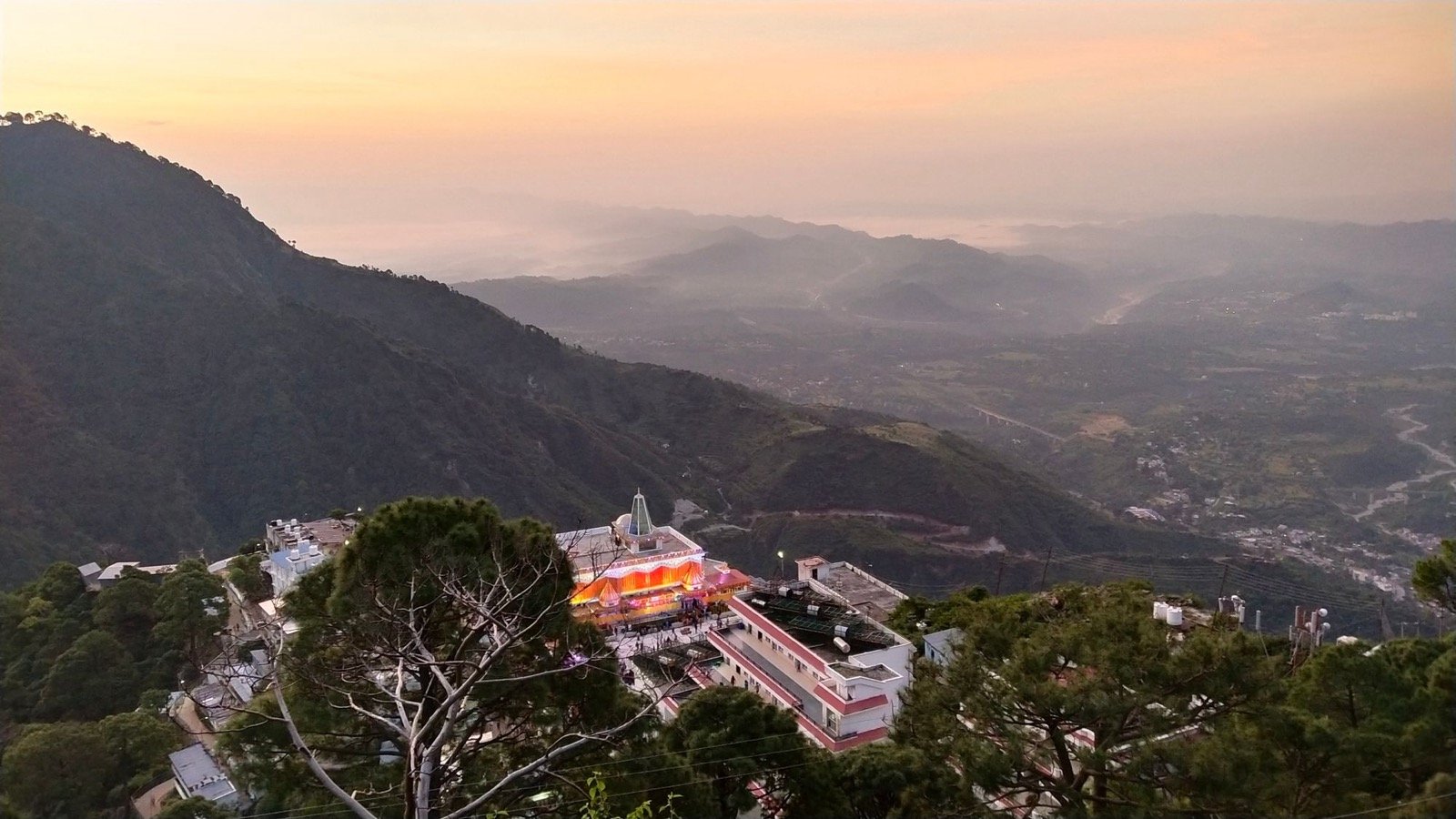 Aerial view of Katra town at the base of Trikuta